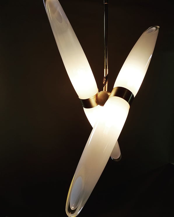 Joseph Pagano Astral Pendant bronze drop rod white black copper mouth blown glass | ROOM Online