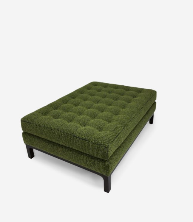 ROOM Amy Crain Capiton Ottoman kiln-dried maple frame exposed maple base Dacron-wrapped foam cushion standard green | ROOM Online