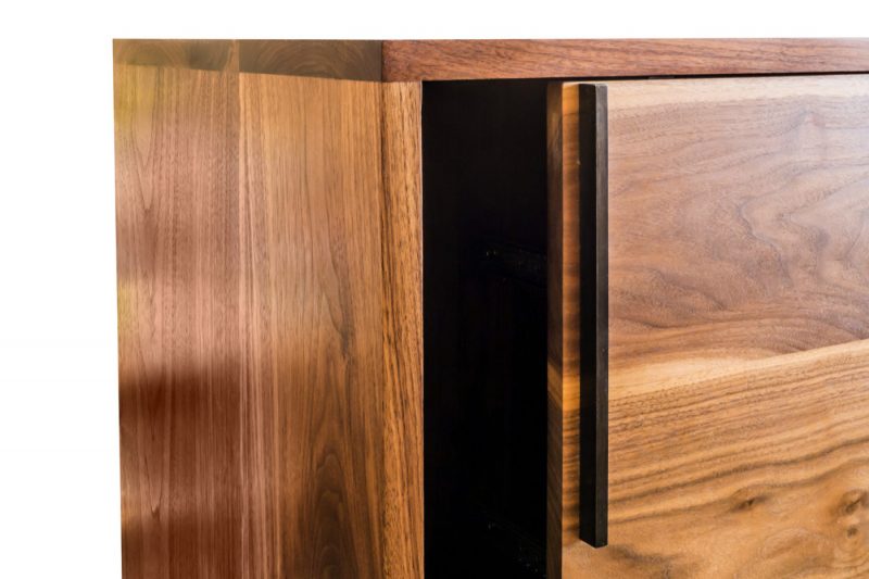 ROOM Cheval Credenza American Black Walnut Hand Finished Blackened Steel Door Pulls detail Room Furniture