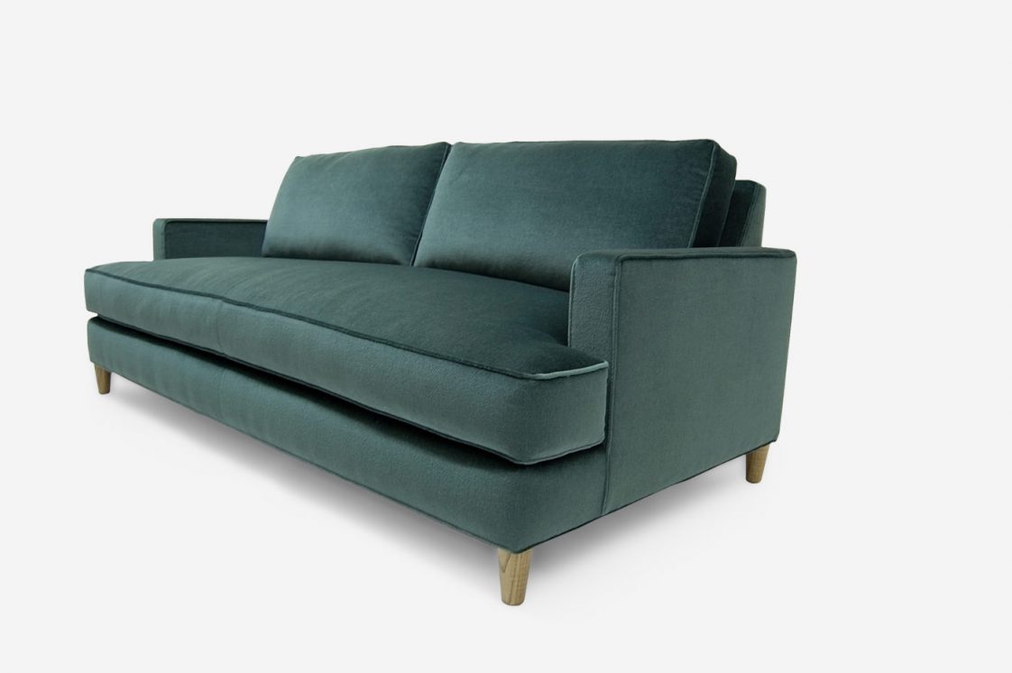 ROOM Cobb Sofa Green Fabric Piped Seam and Smooth Cushion Kiln-Dried Hardwood Frame Made to Order Customizable ROOM Furniture