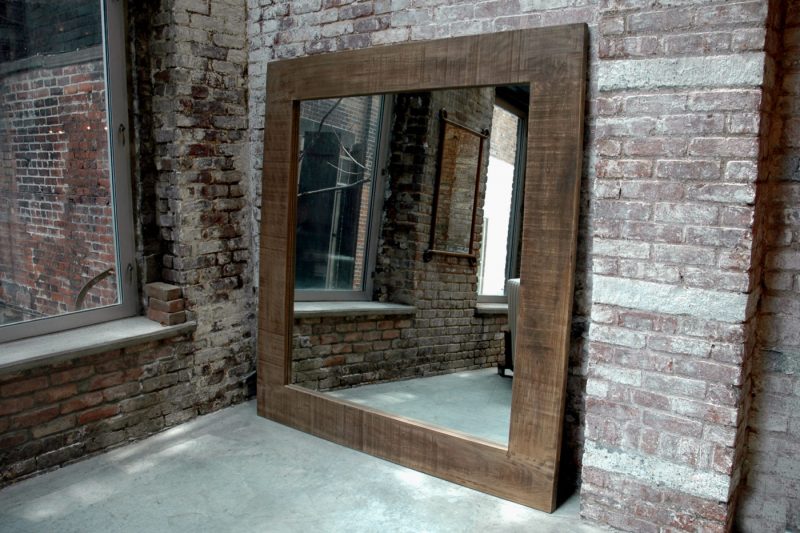ROOM Dimuro Mirror in grand size, made in unfinished, un-planed walnut rustic look fully customizable made to order custom piece ROOM Furniture