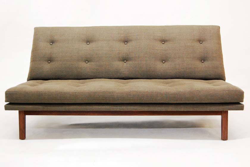 ROOM Ella Sofa Beige Fabric Solid Walnut Exposed Frame Made to Order Customizable ROOM Furniture
