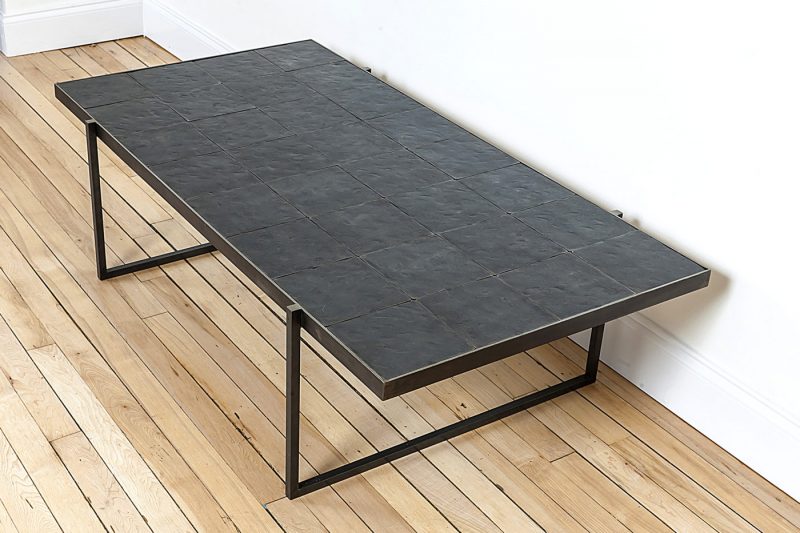 ROOM Hammered Steel Coffee Table Rectangular Hammered Steel with Clear, Oiled Finish Made To Order Customizable Room Furniture