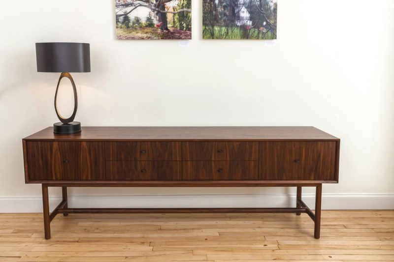 ROOM Marcel Credenza in American Walnut 005 Finish with round metal pulls customizable made to order custom ROOM Furniture