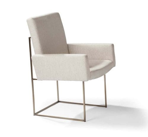 Thayer Coggin Milo Dining Chair in White Fabric with brushed bronze frame customizable made to order custom Milo Baughman ROOM Furniture