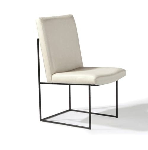 Thayer Coggin Milo Dining Chair Armless in White Leather with black powder coated frame customizable made to order custom Milo Baughman ROOM Furniture