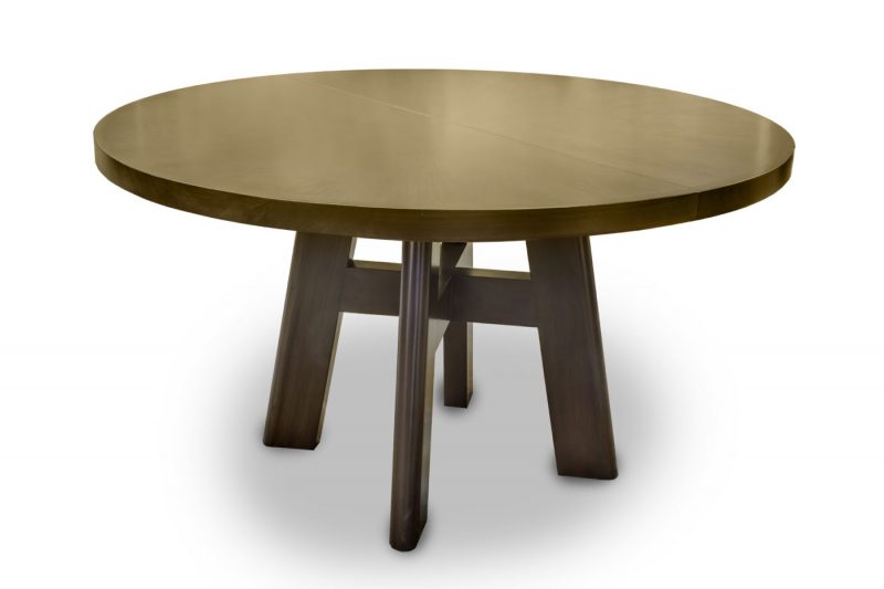 ROOM Prouve Round Dining Table (Expandable) with Starburst Veneer Inset and Solid Wood Perimeter in American Bleached Walnut, stained finish customizable made to order custom ROOM Furniture