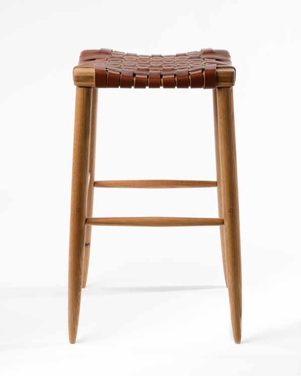 Michael Robbins Woven Ranger Stool Solid Wood Black Chestnut Medium Brown Leather | ROOM Furniture