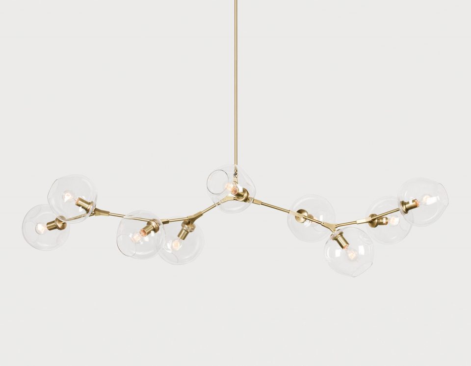 Lindsey Adelman Branching Bubble BB.09.39 Chandelier Brushed Brass with Clear Glass