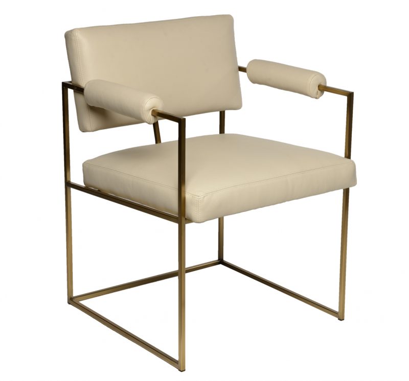 ROOM Beckett Dining Chair Bronze Frame Upholstered Cream Leather Made To Order Customizable Room Furniture