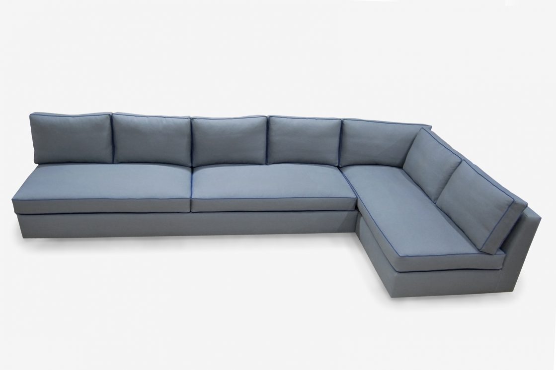 ROOM Blanche Sectional Armless Light Blue Fabric Cushions Fabric Seat and Back Kiln-dried Hardwood Frame Maple Base Blue Piped Seam Flat Seam Customizable Made to Order ROOM Furniture
