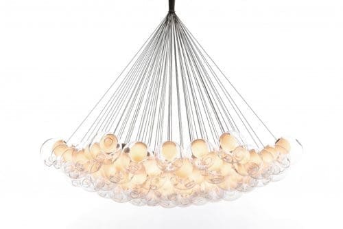 Bocci 28.61 Cluster low voltage lamp pendants clear opaque blown glass braided metal coaxial cable white powder coated canopy | ROOM Furniture