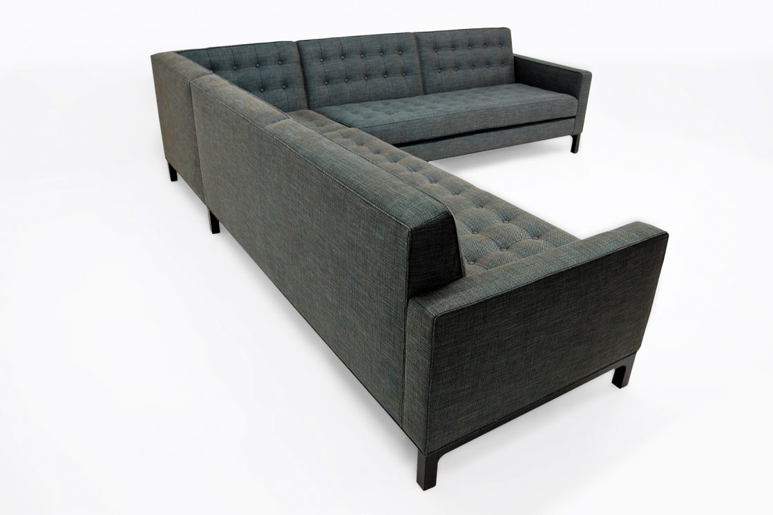 ROOM Amy Crain Capiton Sectional kiln-dried maple frame exposed maple base Dacron-wrapped foam cushion standard Dark Grey | ROOM Online