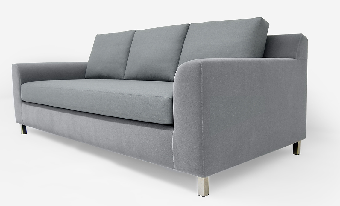 ROOM Claude Sofa Kiln-Dried Hardwood Frame Rounded Arms and Metal Legs Made to Order Customizable ROOM Furniture