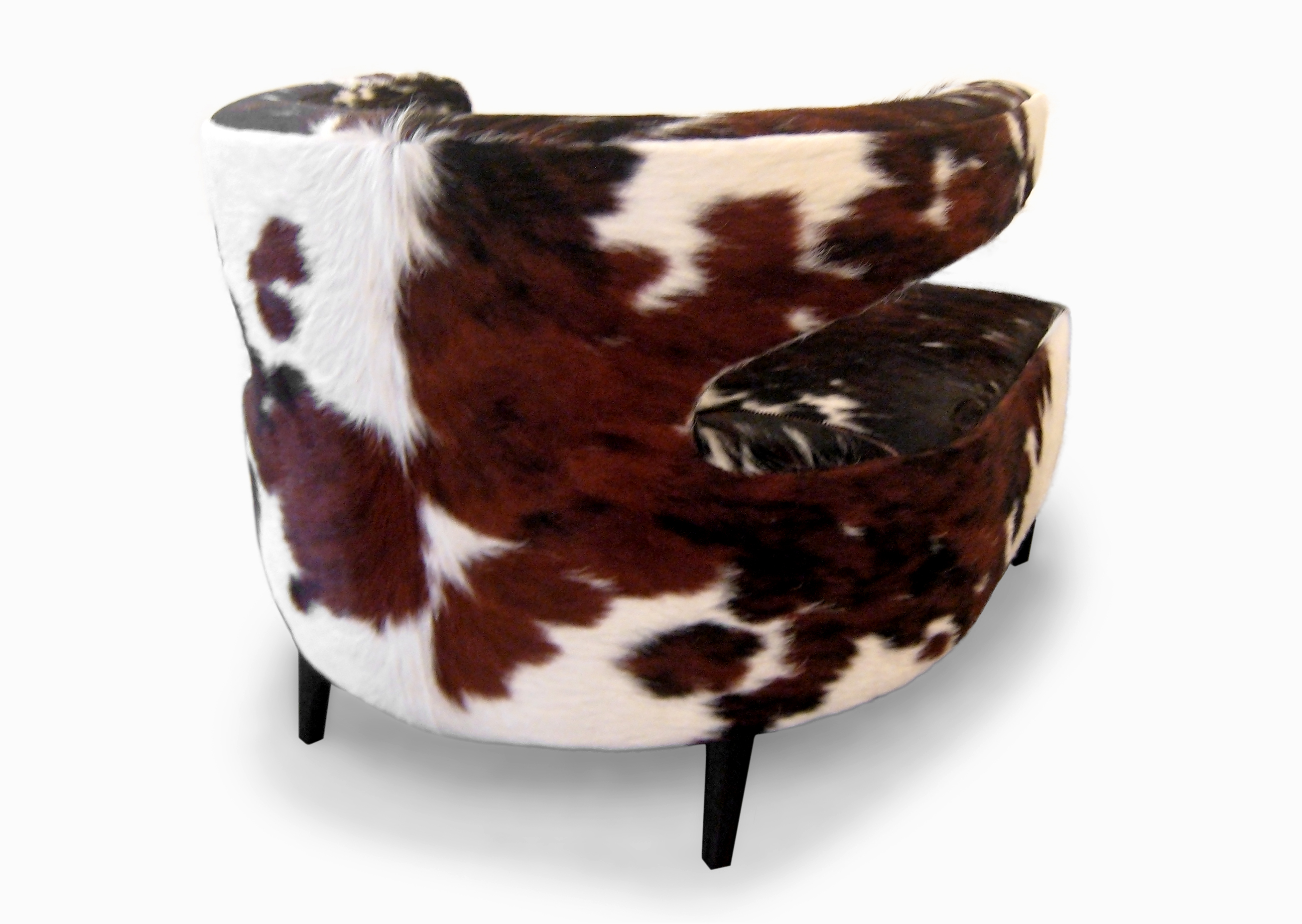 ROOM Curve Chair Cow Fabric Kiln-Dried Wood Frame, Ebony Maple Legs Made to Order Customizable ROOM Furniture