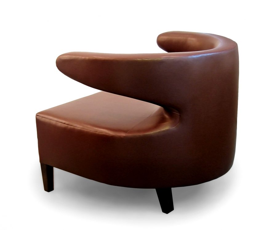 ROOM Curve Chair Brown Leather Kiln-Dried Wood Frame, Ebony Maple Legs Made to Order Customizable ROOM Furniture