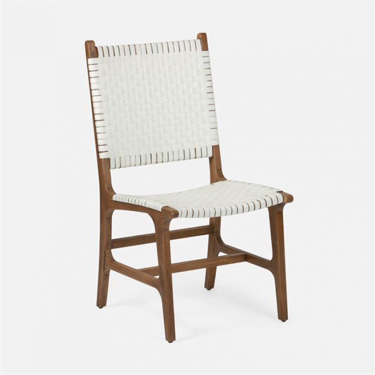 Made Goods Henry Side Chair Weatherproof Flat White Faux Rattan Woven Basket Weave Seat Back Natural Teak Wood Base Made To Order Customizable ROOM Furniture
