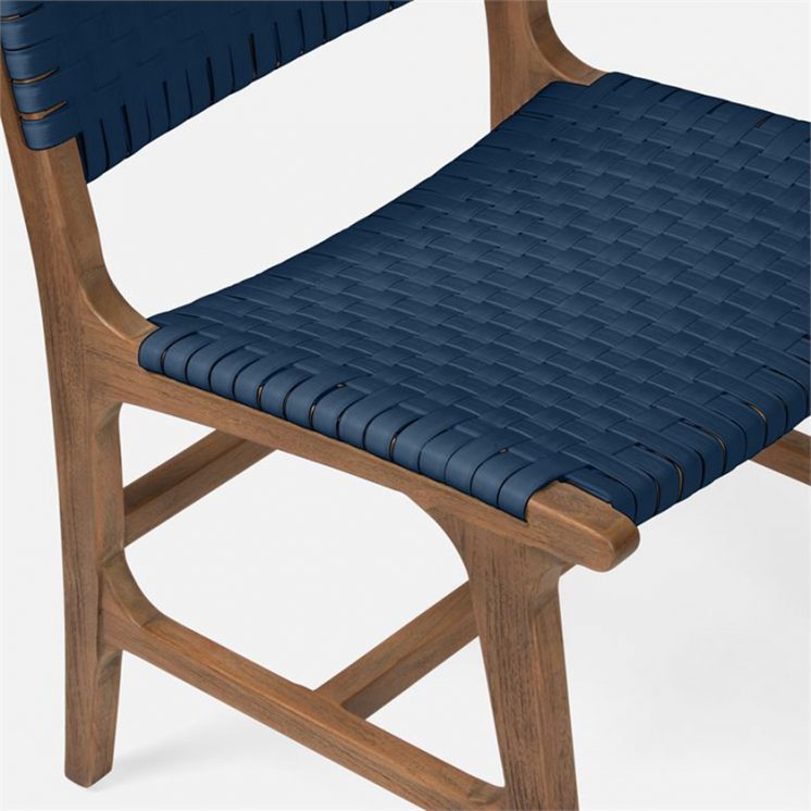 Made Goods Henry Side Chair Weatherproof Navy Faux Rattan Woven Basket Weave Seat Back Natural Teak Wood Base Made To Order Customizable ROOM Furniture