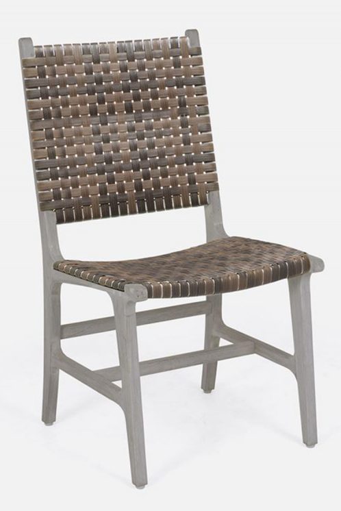 Made Goods Henry Side Chair Weatherproof Walnut Faux Rattan Woven Basket Weave Seat Back Gray Teak Wood Base Made To Order Customizable ROOM Furniture