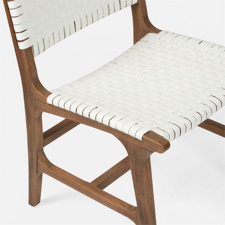 Made Goods Henry Side Chair Weatherproof Flat White Faux Rattan Woven Basket Weave Seat Back Natural Teak Wood Base Made To Order Customizable ROOM Furniture