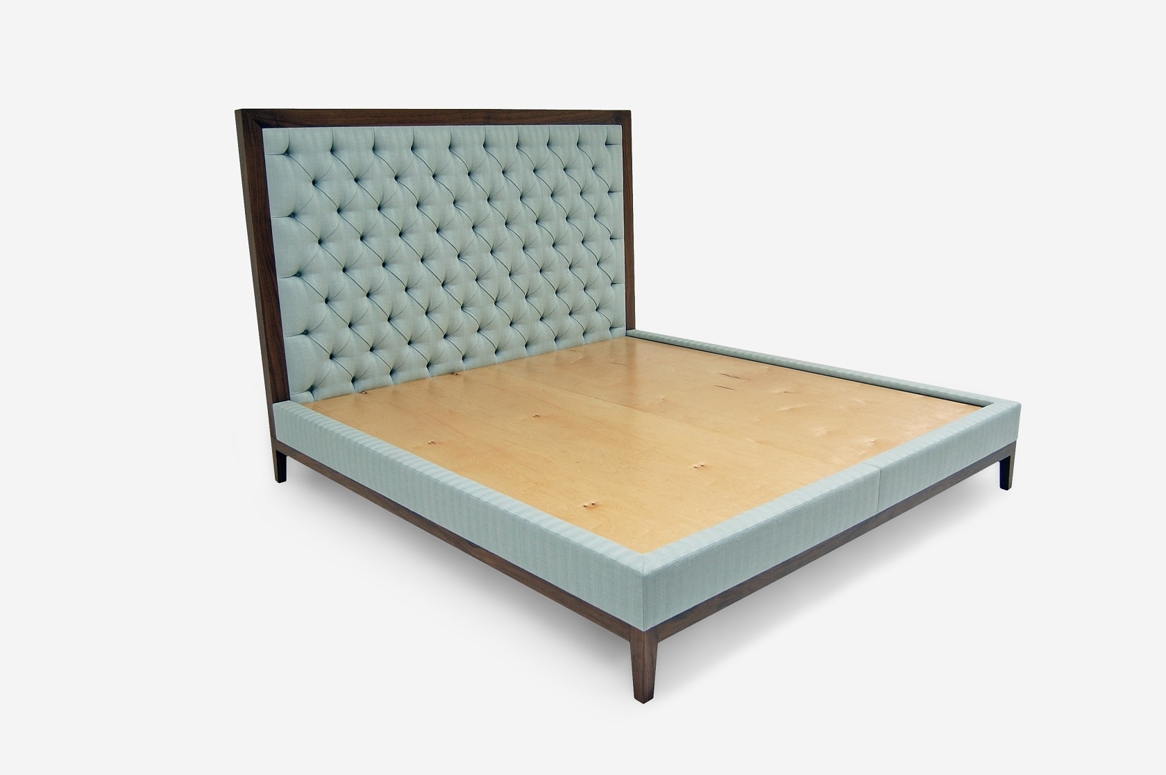 ROOM Katie Bed in Green with customizable Solid wood frame and legs custom ROOM Furniture made to order