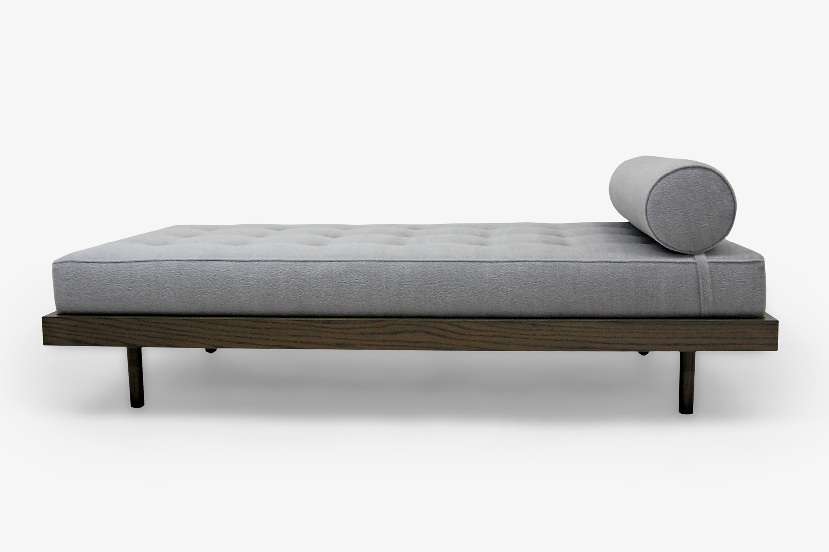 ROOM Rena Daybed with Gray button tufted cushions and kiln-dried maple base handcrafted fully customizable made to order custom ROOM Furniture