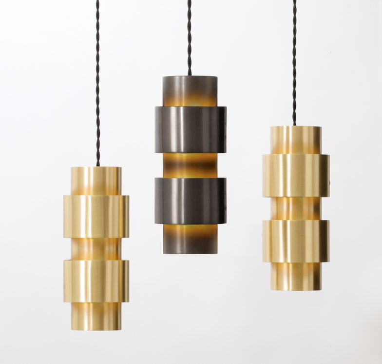 CTO Lighting Ring Pendant in Satin Brass and Satin Bronze with black silk braided flex cable hand rolled satin brass and satin bronze ROOM Furniture