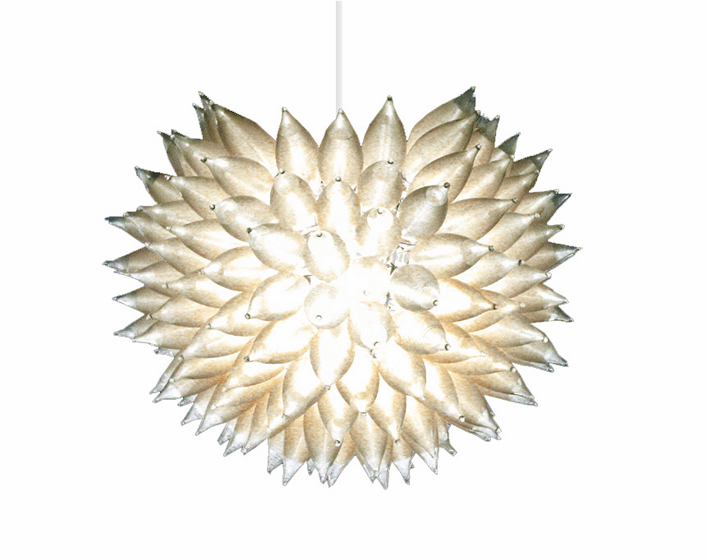 Helen Gifford Urchin Collection Silver Lining Metal armature, satin-spun bulbs, clear cord and canopy soft glow handcrafted suspended fixture incandecent bulb ROOM Furniture