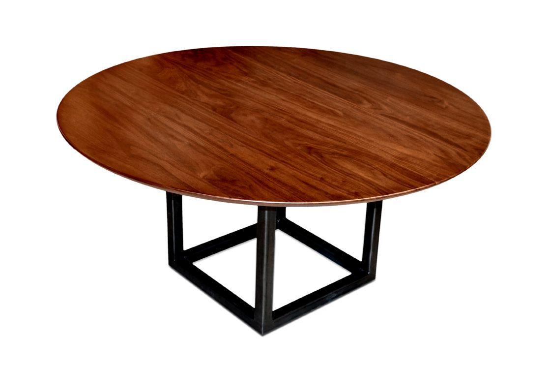 Square Root Dining Table Wood Top American black walnut rounded edges oiled finish blackened steel base | room furniture
