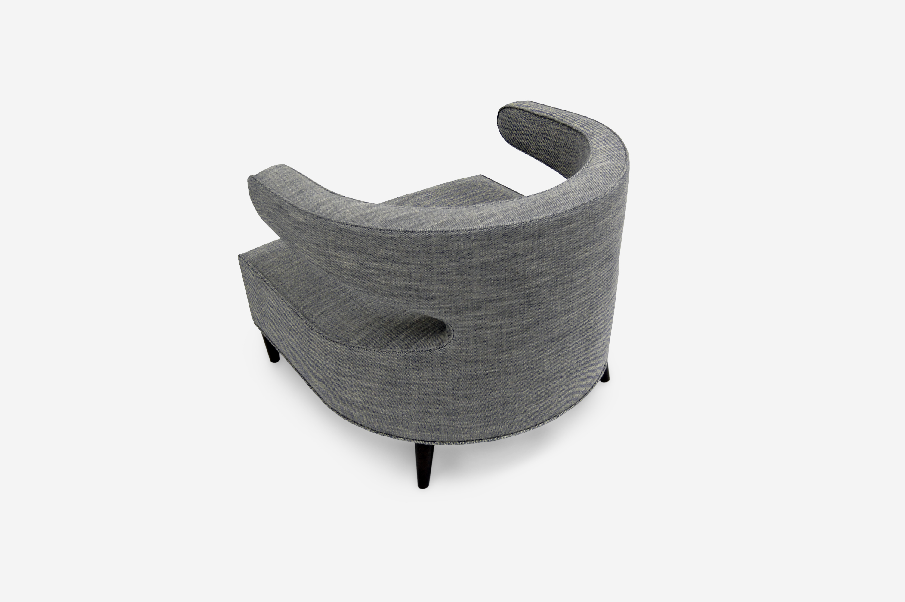 ROOM Curve Chair Grey Fabric Kiln-Dried Wood Frame, Ebony Maple Legs Made to Order Customizable ROOM Furniture