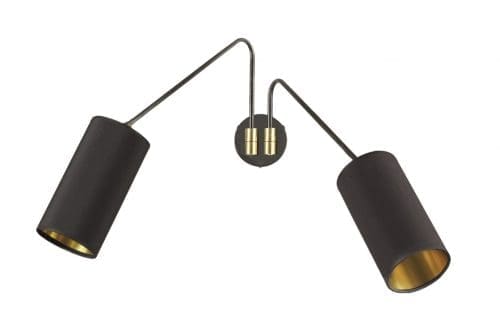 CTO Lighting Array Cotton Twin Wall Sconce Bronze with Satin Brass Cotton Shade Room Furniture