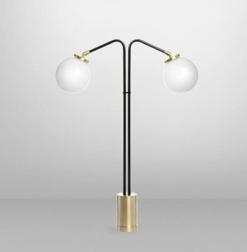 CTO Lighting Array Opal Twin Table Lamp Bronze with Satin Brass Base and Opal Glass Shade Room Furniture