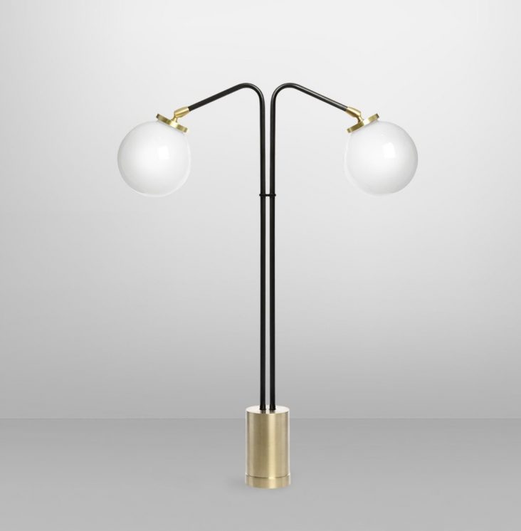 CTO Lighting Array Opal Twin Table Lamp Bronze with Satin Brass Base and Opal Glass Shade Room Furniture