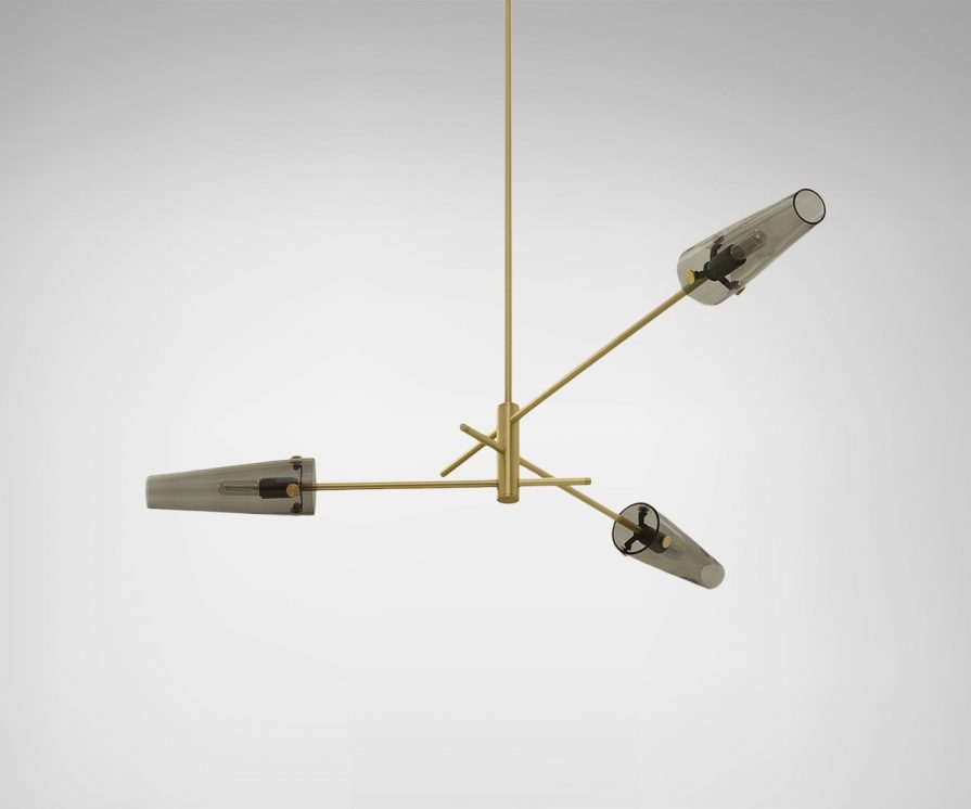 CTO Lighting Axis 3 Pendant Satin Brass Bronze Frame Mouth Blown Smoked Glass | ROOM Furniture