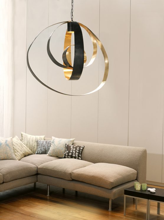 CTO Lighting Lunar Pendant Bronze satin brass Dark bronze oval chain black braided flex | ROOM Furniture