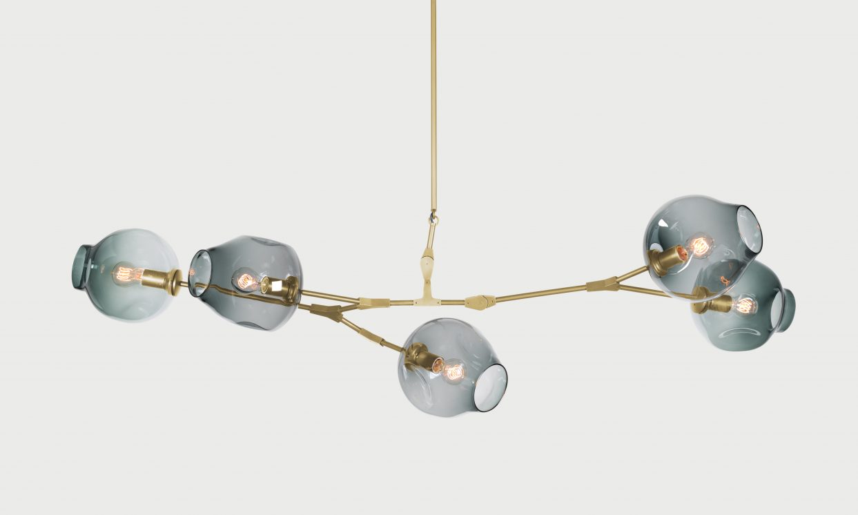 Lindsey Adelman Branching Bubble BB.05.28 Chandelier Brushed Brass with Grey Glass