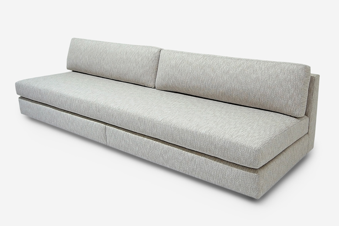 ROOM Blanche Sofa Light Grey Fabric Cushions Seat and Back Kiln-dried Hardwood Frame Maple Base Flat Seam Customizable Made to Order ROOM Furniture
