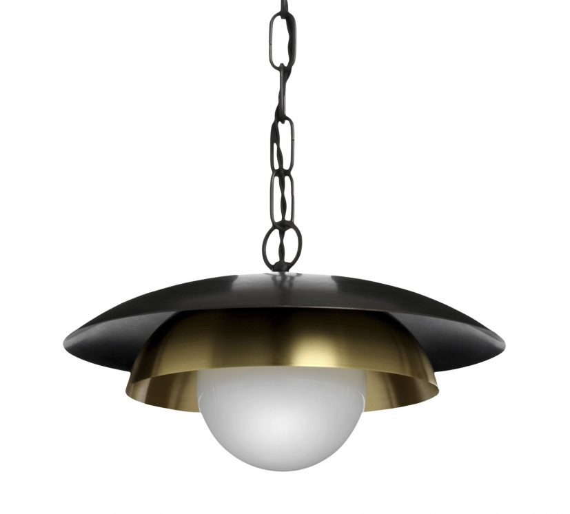 CTO Lighting Carapace Chain Pendant Bronze with Satin Brass and Opal Glass Shade Room Furniture
