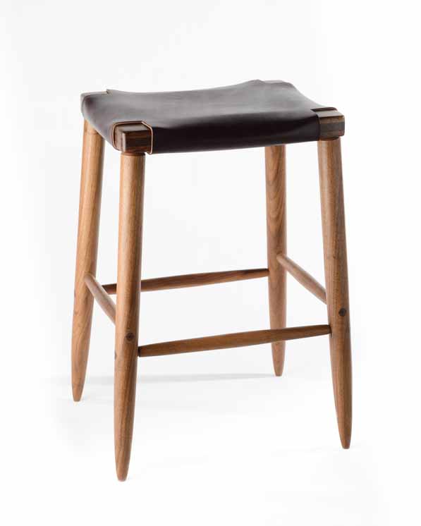 Michael Robbins Ranger Stool Solid Wood Black Chestnut Medium Brown Leather | ROOM Furniture
