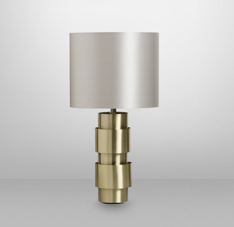 CTO Lighting Ring Table Lamp in Satin Brass with Dove Grey Shade minimalist design hand rolled satin brass ROOM Furniture