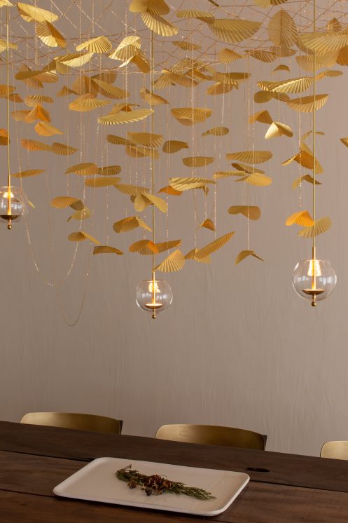 Larose Guyon Valse au Crepuscule Brushed Gold Plated Solid Brass, Brass Fibre Leaves Gold Plated Solid Brass Chains Glass | ROOM Furniture