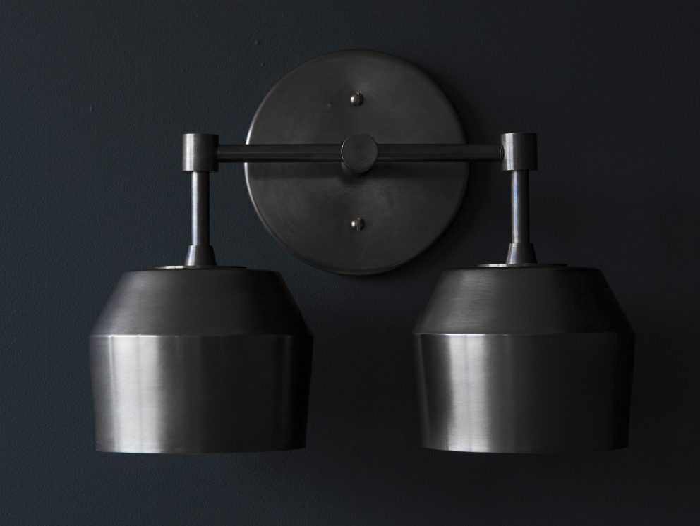 Materia Designs Forchette Double Sconce Andrew Molleur shades porcelain hand-blown glass brass arms aged brass aged silver blackened brass un-lacquered brass | ROOM Furniture