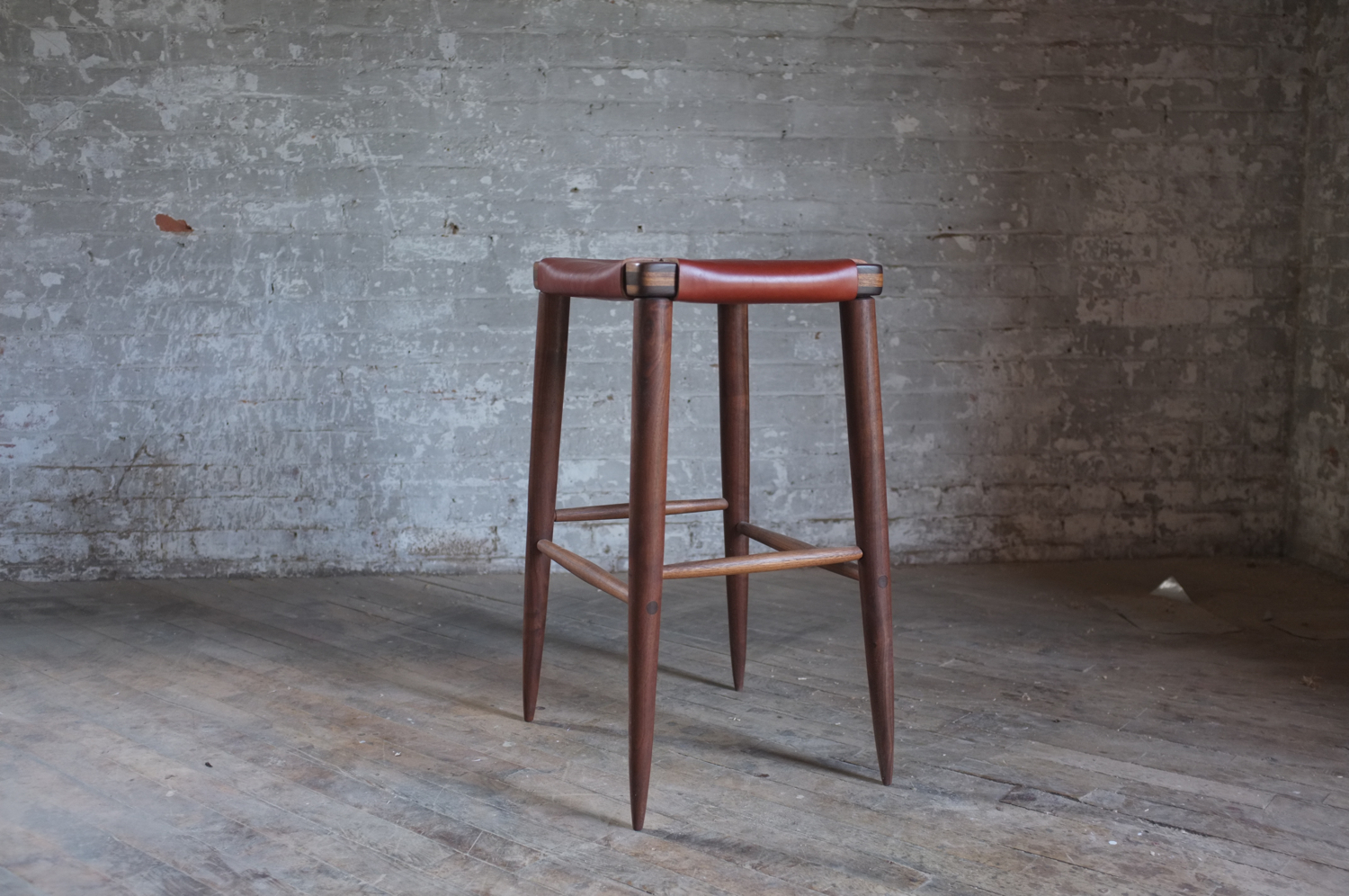Michael Robbins Ranger Stool Solid Wood Black Chestnut Medium Brown Leather | ROOM Furniture