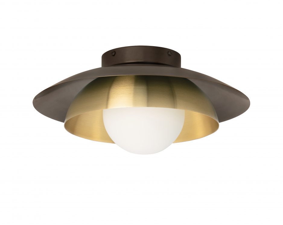 CTO Lighting Carapace Ceiling Mounted Bronze with Satin Brass and Opal Glass Shade Room Furniture