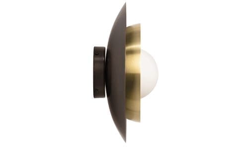 CTO Lighting Carapace Wall Sconce Bronze with Satin Brass and Opal Glass Shade Room Furniture