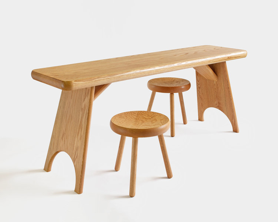 De JONG & Co Merton Table Dibbet Stool Natural Oak Hand Carved Room Furniture