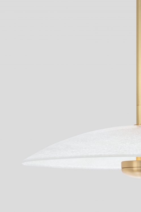 CTO Lighting Cielo Drop Rod Pendant Satin Brass Handmade Fritted Glass Shade Room Furniture