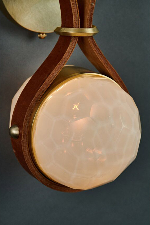 Joseph Pagano Geode Wall Sconce Faceted opaline white hand-blown glass globe satin brass finish available dark brass onyx brass | ROOM Furniture