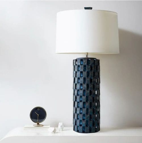 Warner Walcott Dominoe Table Lamp Lava Turquoise Ceramic Base with White Shade Room Furniture