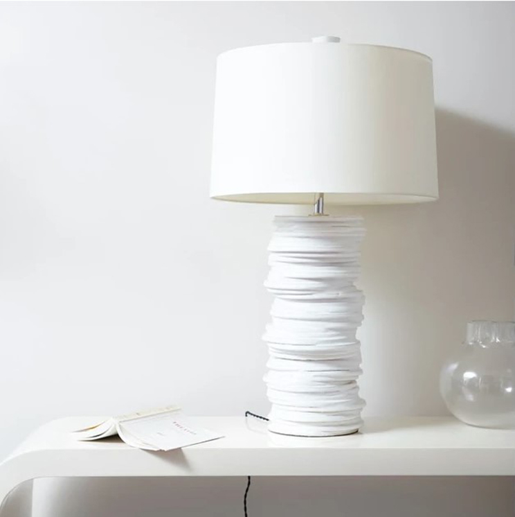 Warner Walcott Stacked Table Lamp Frost Ice Snow White Beige Shade Luxury Lamp | ROOM Furniture